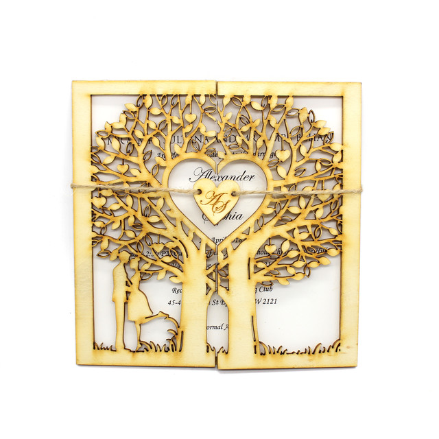 50pieces Laser Cut Rustic Wedding Invitation,Wood Invitation,Paper  Invitation,Cut Out Tree,Tree of Life, Engraved Heart,Monogram - AliExpress